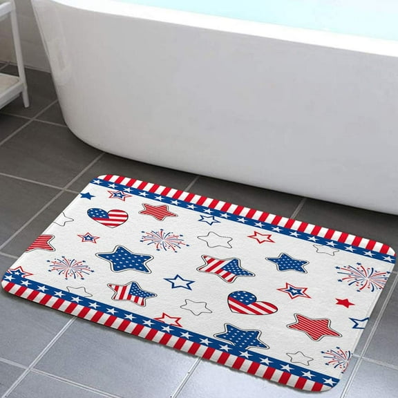 4th of July Soft Bath Rugs, Carpet Mat for Bathroom Shower Home Patriotic Independence Day
