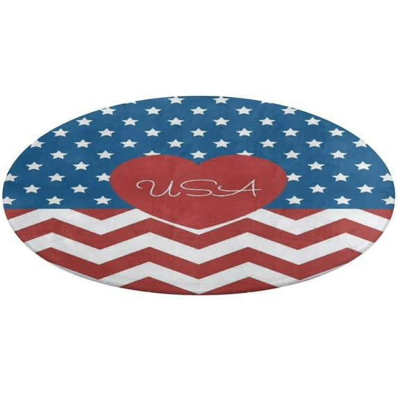 4th of July Soft Bedroom Round Area Rug, Washable Cute Nursery Circle Throw Mat, Non-Slip Contemporary Small Low Pile Floor Carpet for Dorm Bedside