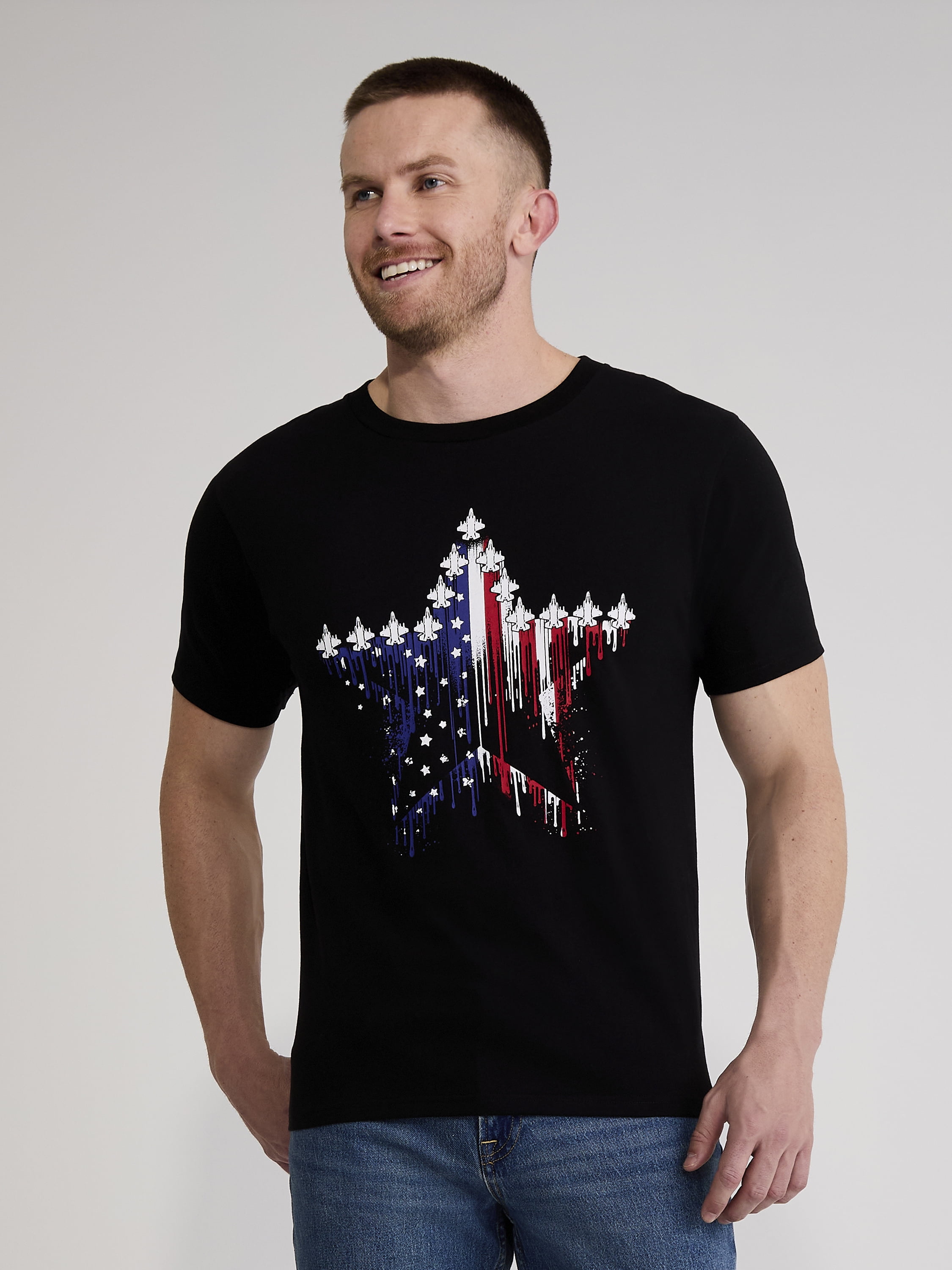 4th of July Star Flag Americana Men’s and Big Men's Graphic Tee by Way to Celebrate, Sizes XS-3XLT
