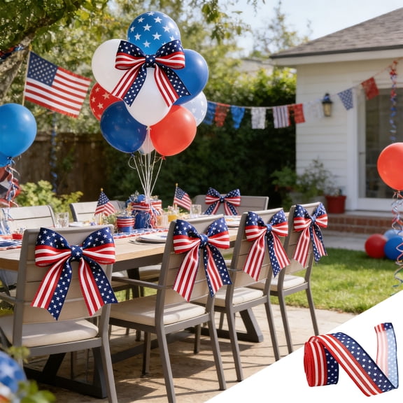 4th of July Stripe Ribbon, American Flag Wired Edge Ribbon, Independence Day Decorative Ribbon for Wreaths, Bows & Gift Wrapping