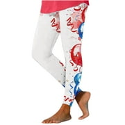 4th of July Summer Savings Clearance! LADIGASU Women Summer Cotton Linen Palazzo Pants Pant Women's Independence Day American Flag Prints Pants Baggy