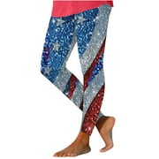 4th of July Summer Savings Clearance! LADIGASU Women Summer Cotton Linen Palazzo Pants Pant Women's Independence Day American Flag Prints Pants Baggy