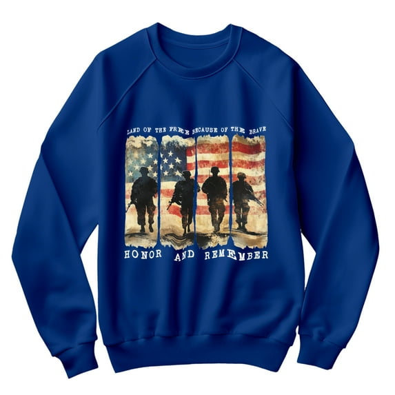 4th of July Sweatshirt - Land of the Free Honor and Remember USA Flag Military Tribute Pullover - Patriotic Veterans Memorial Shirt