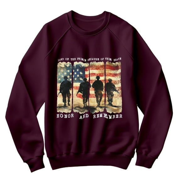 4th of July Sweatshirt - Land of the Free Honor and Remember USA Flag Military Tribute Pullover - Patriotic Veterans Memorial Shirt
