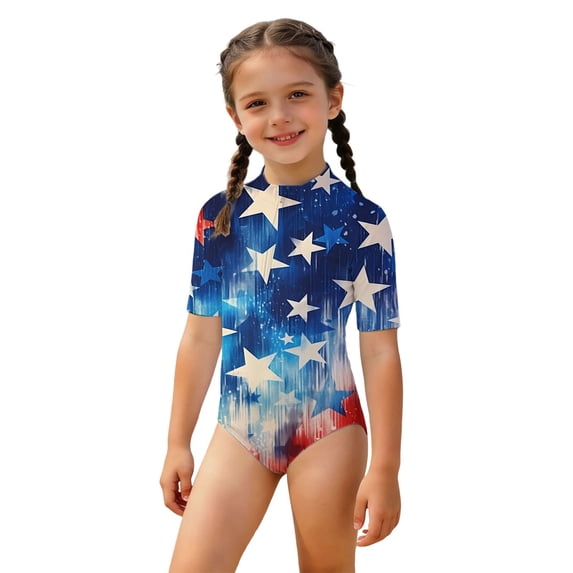 4th of July Swimsuit Girls 250 Anniversary USA Flag Printed Independence Day Toddler Kids Toddler Swimwear One Pieces Bathing Suits