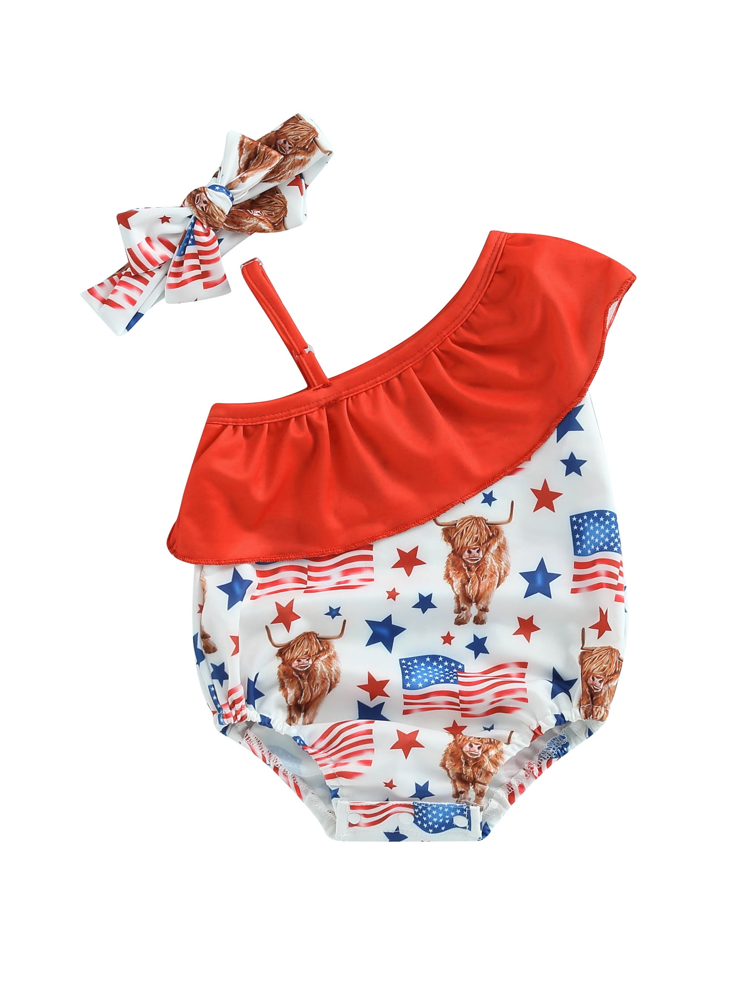 4th of July Swimsuit Western Baby Girl Ruffle One Shoulder Bathing Suit ...