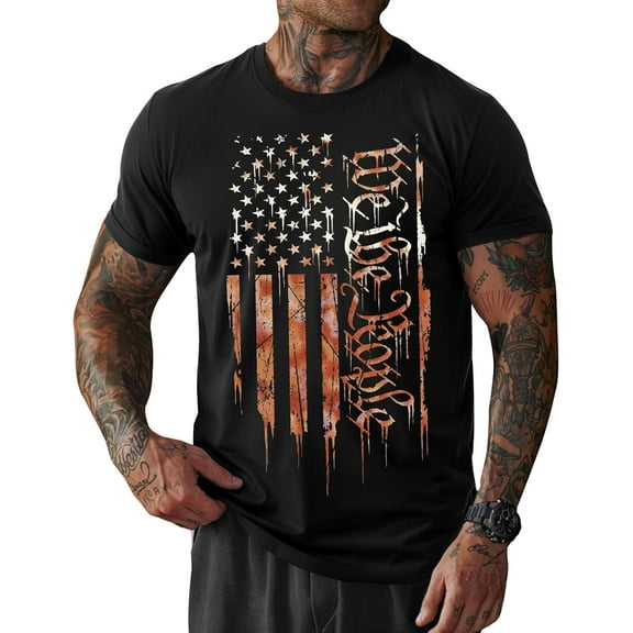 4th of July T-Shirt American Flag 1776 Short Sleeve Tshirt Tops Tee