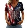 thumbnail image 1 of 4th of July T Shirt Women Short Sleeve V Neck Patriotic Shirts With Graphic Print Basic Work Tee Vacation Clothes Black XL, 1 of 4