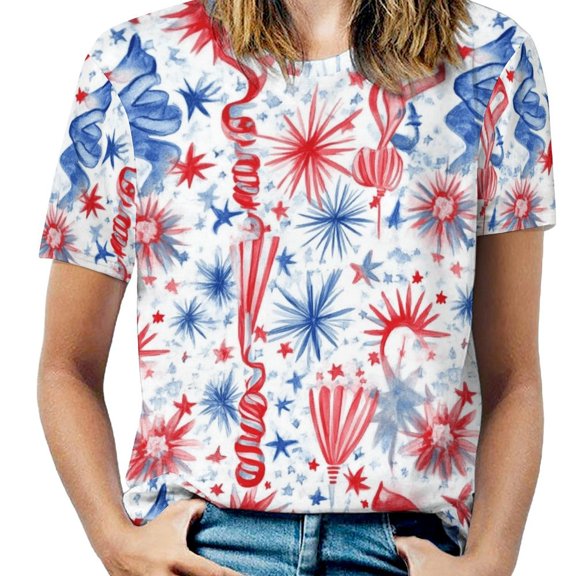 4th of July T Shirts Basic T-Shirt Short Sleeve Ladies Tee Shirt Summer Graphic Clothing