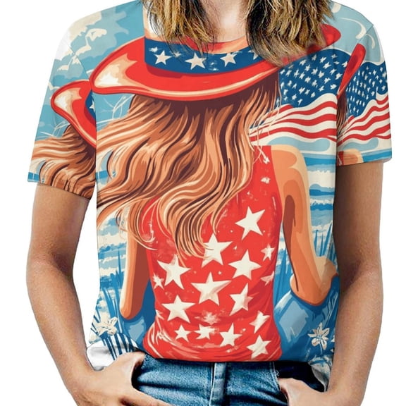 4th of July T Shirts Basic T-Shirt Short Sleeve Ladies Tee Shirt Summer Graphic Clothing