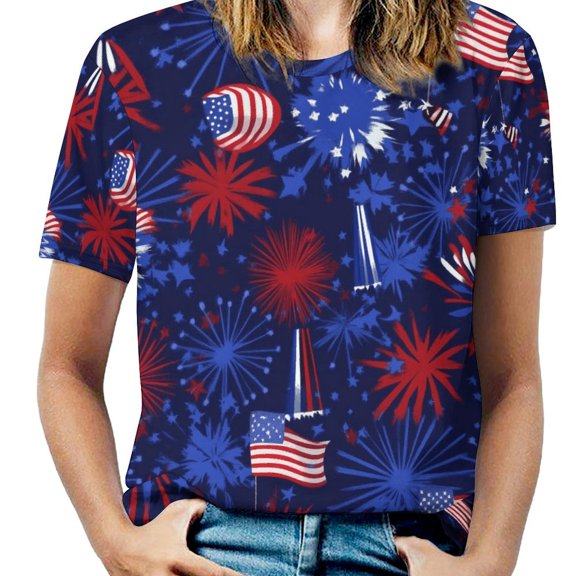 4th of July T Shirts Basic T-Shirt Short Sleeve Ladies Tee Shirt Summer Graphic Clothing