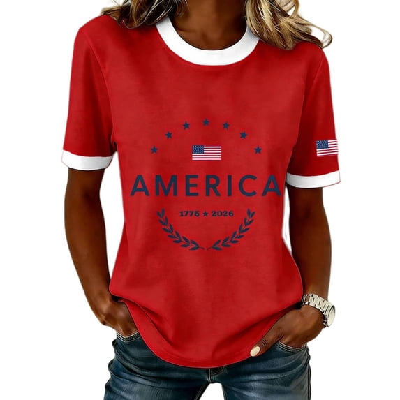 4th of July T-Shirts for Women's 250th Anniversary Patriotic Graphic Commemorative T Shirt Tee For Anniversary Celebration Casual Comfort Fit Red XL