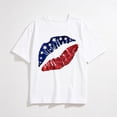 thumbnail image 1 of 4th of July T-shirts Women American Flag Lips Funny Graphic Casual Short Sleeve Tee Top, 1 of 8