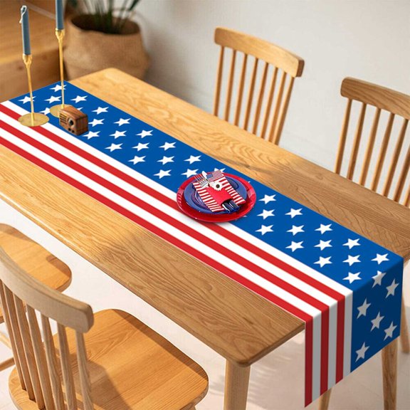 4th of July Table Runner Cotton Linen Patriotic Stripes and Stars Party Holiday Tablecloth Decorations, 13X72 Inches Memorial Day Independence Day