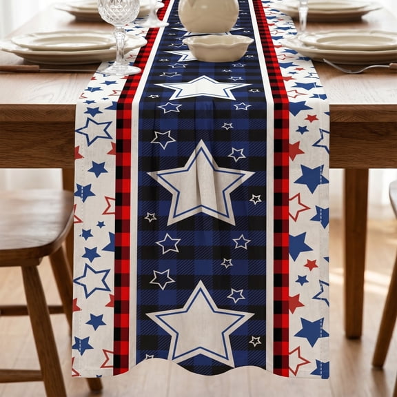 4th of July Table Runner, Patriotic Table Decor, Linen Table Runner for Independence Day, Memorial Day Party Dining Table Decor(Multicolor-A)