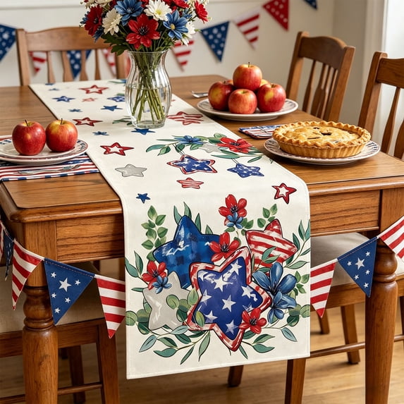 4th of July Tablecloth, 13 x 72 Inch Patriotic Red White Blue Star ...