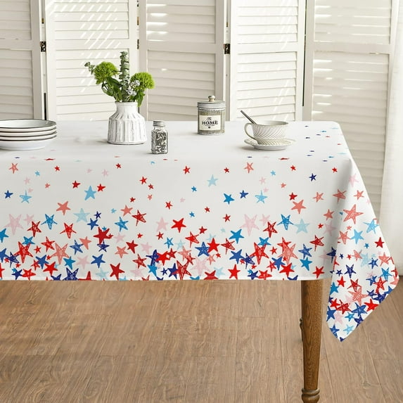 4th of July Tablecloth 60x102 Inch, Patriotic Pure Tricolor Stars Independence Day Memorial Day Table Cover for Party Picnic Dinner Decor
