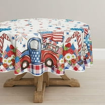 4th of July Tablecloth 60x60 Inch Round, Patriotic Truck Watercolor Flag Independence Day Memorial Day Table Cover for Party Picnic Dinner Decor