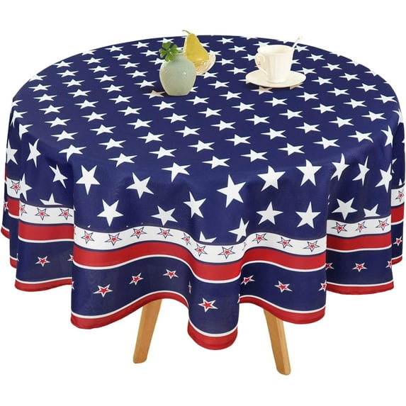 4th of July Tablecloth 60x60 Patriotic Memorial Day Table Cloths Waterproof American Flag Table Cover for Round Table