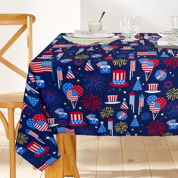 4th of July Tablecloth 60x84 Patriotic Memorial Day Table Cloths Waterproof American Flag Table Cover for Rectangle Table