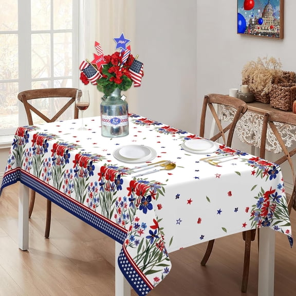 4th of July Tablecloth Rectangle 60x84 Inch, Patriotic Fourth of July Tablecloth, 4th of July Table Cloth for Party Kitchen Dinner Decor