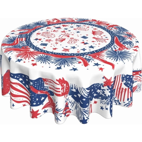 4th of July Tablecloth USA Flag Round Table Cover Washable Table Cloth for Home Kitchen Party Picnic 60 Inch