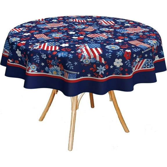 4th of July Tablecloth Waterproof Patriotic Table Cloths for Memorial Day, Independence Day Indoor Outdoor Dining Room-60"*60" Round
