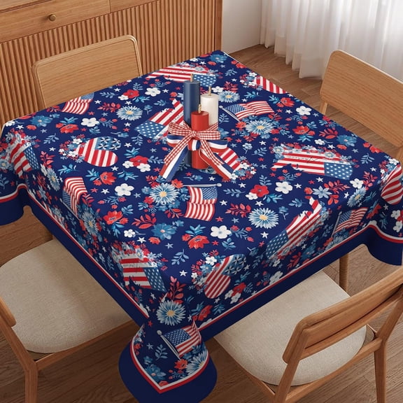 4th of July Tablecloth Waterproof Patriotic Table Cloths for Memorial Day, Independence Day Indoor Outdoor Dining Room-60"*60" Square