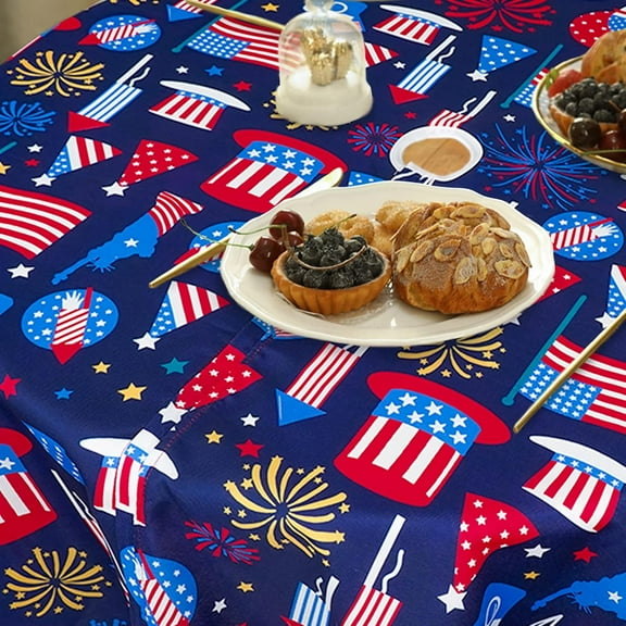 4th of July Tablecloth with Umbrella Hole 60x60 Patriotic Table Cloths Waterproof American Flag Table Cloth for Outdoor Round Patio Table