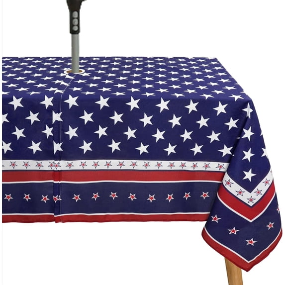 4th of July Tablecloth with Umbrella Hole 60x84 Patriotic Table Cloths Waterproof American Flag Table Cloth for Outdoor Patio Table