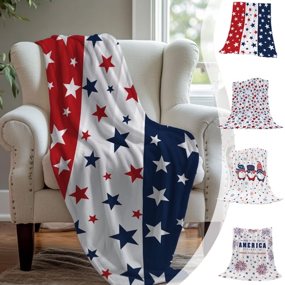 4th of July Throw Blanket Patriotic Flannel Blanket USA Flag Red White Blue Home Decor Gift 30x40in by Xuniizn