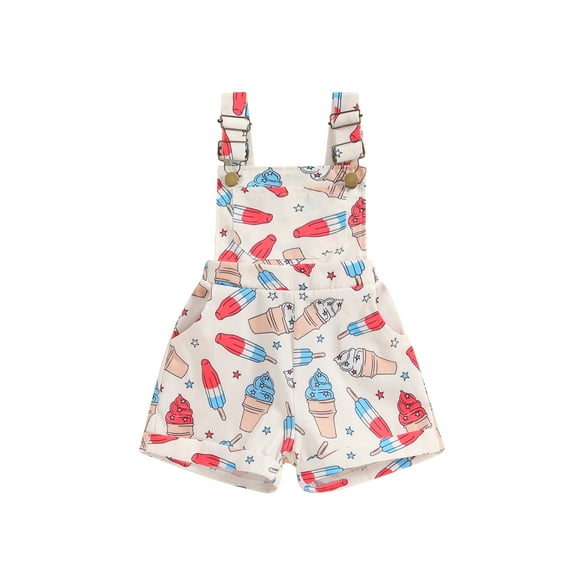 4th of July Toddler Baby Girl Boy One Piece Outfit American Flag Overalls Romper Sleeveless Suspender Shorts Jumpsuit with Pocket