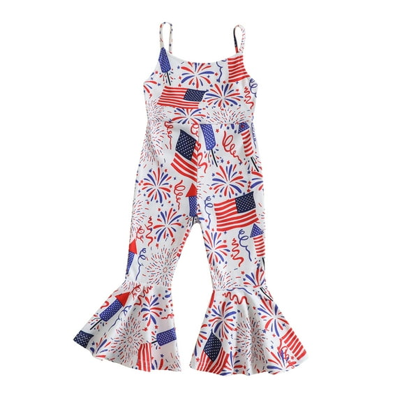 4th of July Toddler Baby Girls Bell Bottom Jumpsuit Overalls Suspender Flared Pants Romper Independence Day Clothes