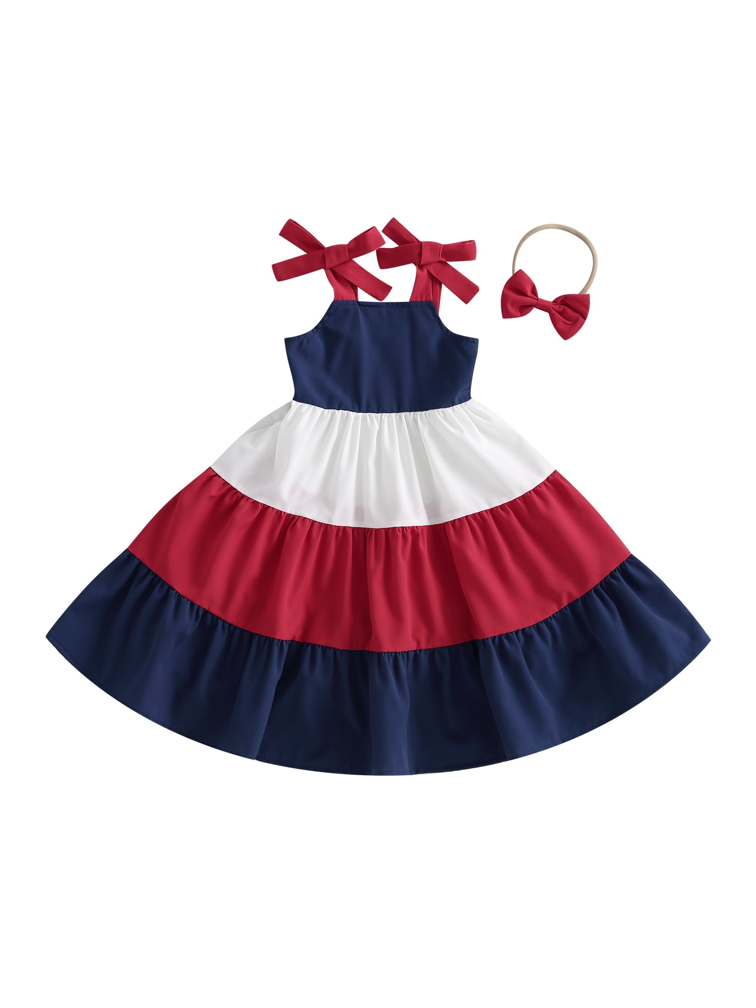 Shop red white and blue girls dress Flash Sales 4th of July Toddler Little Girl Outfit Fourth of July Red White and Blue Dress American Flag Tiered Dresses Walmart