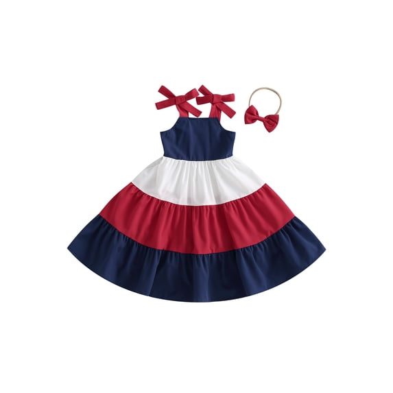 4th of July Toddler Little Girl Outfit Red White and Blue Dress American Flag Kids Girls Dresses