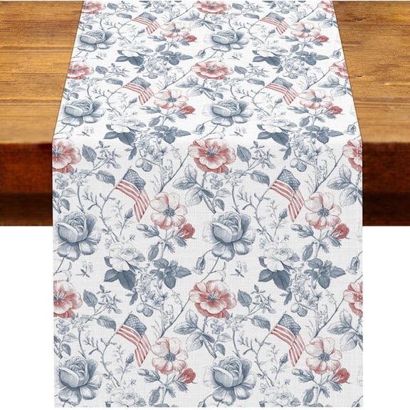 4th of July Toile de Jouy Table Runner American 250th Anniversary Memorial Independence Day Patriotic Party Decoration Home Kitchen Table Decor