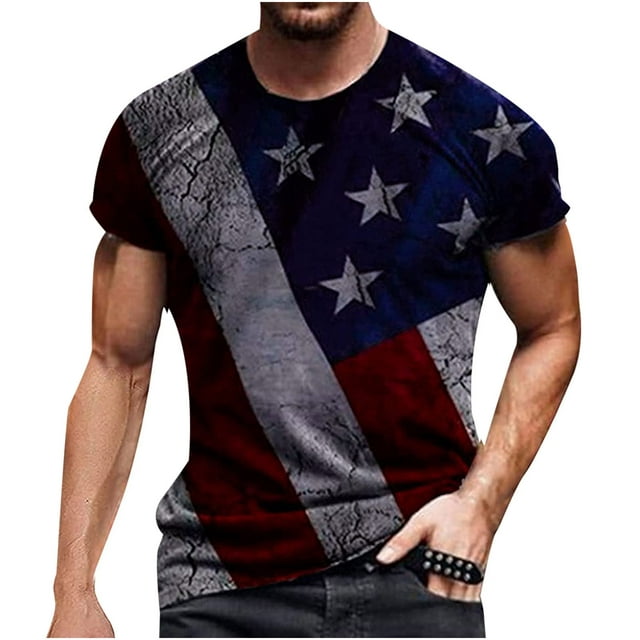 4th of July Tops for Men's Vintage American Flag Printed T-Shirt US ...