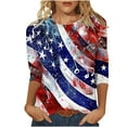 thumbnail image 1 of 4th of July Tops for Women 3/4 Length Sleeve Womens Crewneck Summer Top 2024 Graphic Tees Holiday Red White and Blue Shirts Festivel Tunic Blouse, 1 of 5
