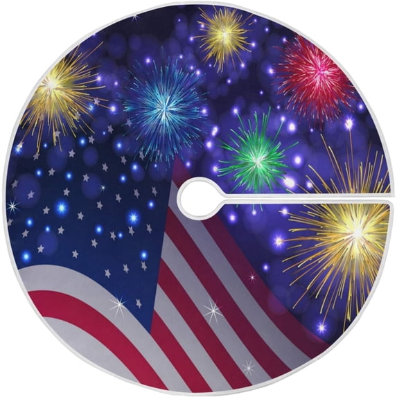 4th of July Tree Skirt Xmas Tree Skirts Mat for Holiday Party Indoor Outdoor Home Office Decoration, 36 Inch