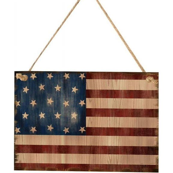 4th of July U.S. Flag Hanging Wall Sign (7.87 x 3.94 inches) - Patriotic Decor for Independence Day
