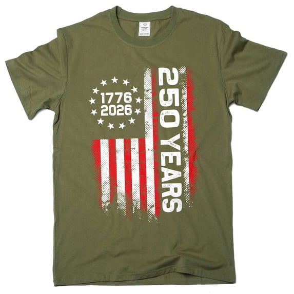 4th of July US 250 Years Birthday T-shirt Independence day Flag 1776-2026 Freedom Tee (3X-Large Military Green)