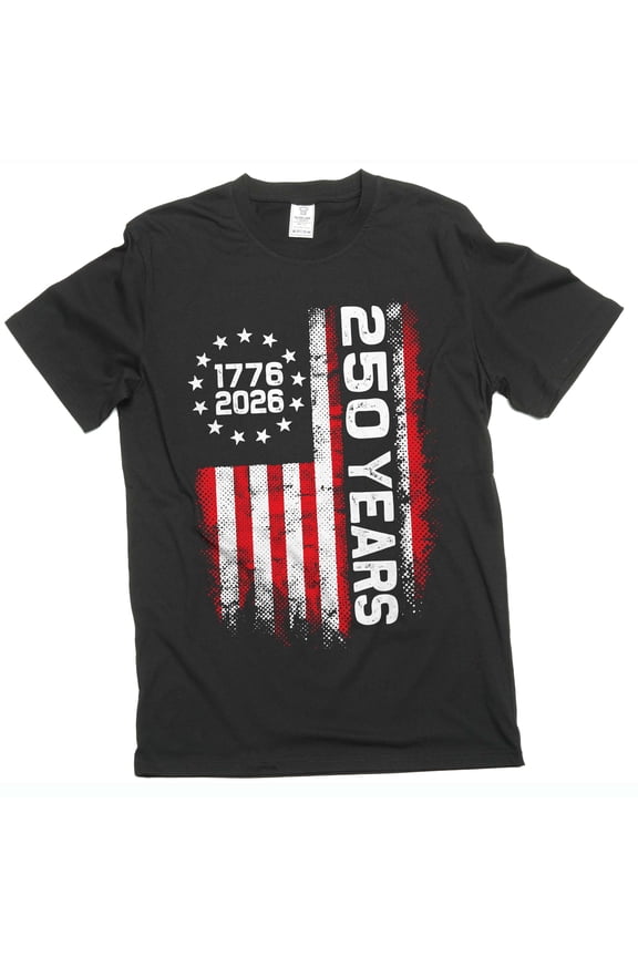 4th of July US 250 Years Birthday T-shirt Independence day Flag 1776-2026 Freedom Tee (Large Black)
