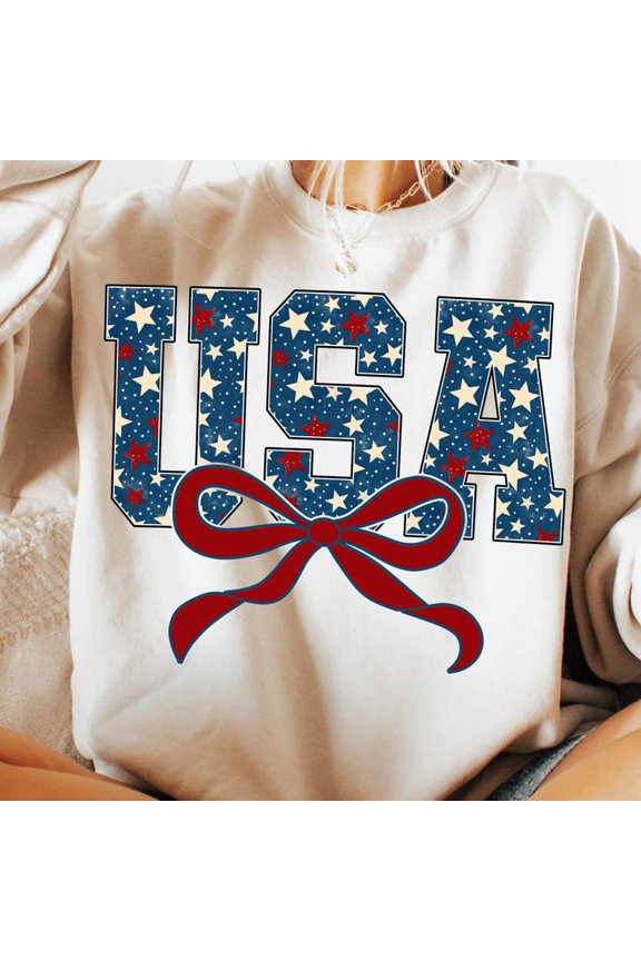 4th of July USA Coquette Bow Sweatshirt, Independence Day Shirt, USA Sublimation Shirt, 4th of July Design Shirt