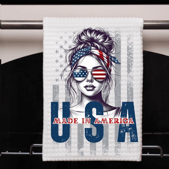 4th of July USA Dish Towel 16x24 Waffle Weave