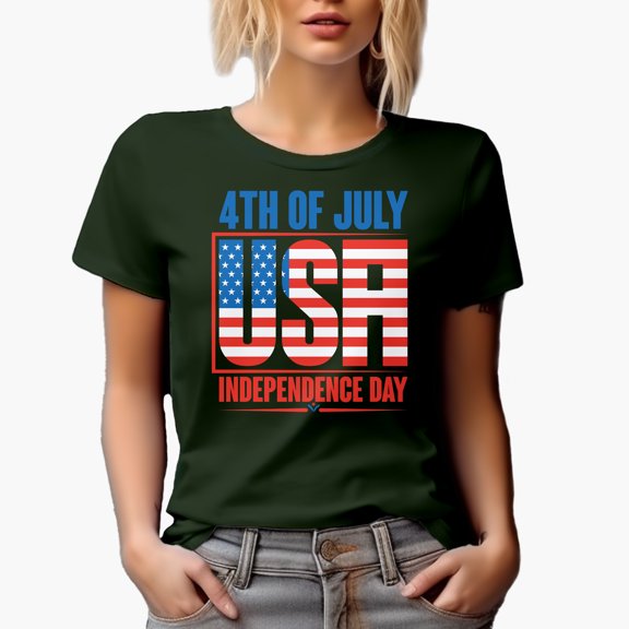 4th of July USA Independence Day, Military Green T-Shirt, XL
