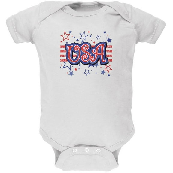 4th of July USA Stars White Soft Baby One Piece - 12-18 months