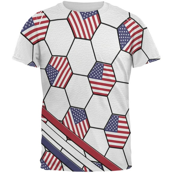 4th of July USA World Cup Soccer Ball All Over Mens T Shirt Multi MD
