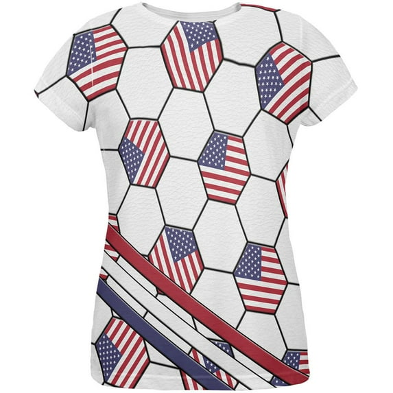 4th of July USA World Cup Soccer Ball All Over Womens T Shirt Multi SM