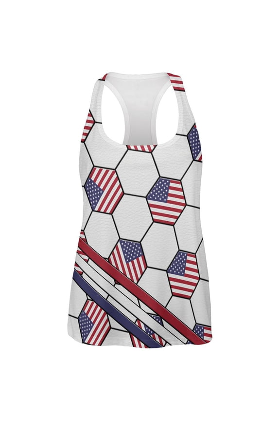4th of July USA World Cup Soccer Ball All Over Womens Work Out Tank Top Multi X-LG