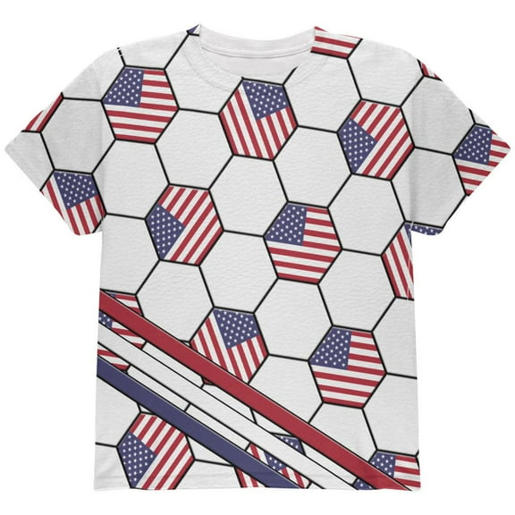4th of July USA World Cup Soccer Ball All Over Youth T Shirt Multi YLG